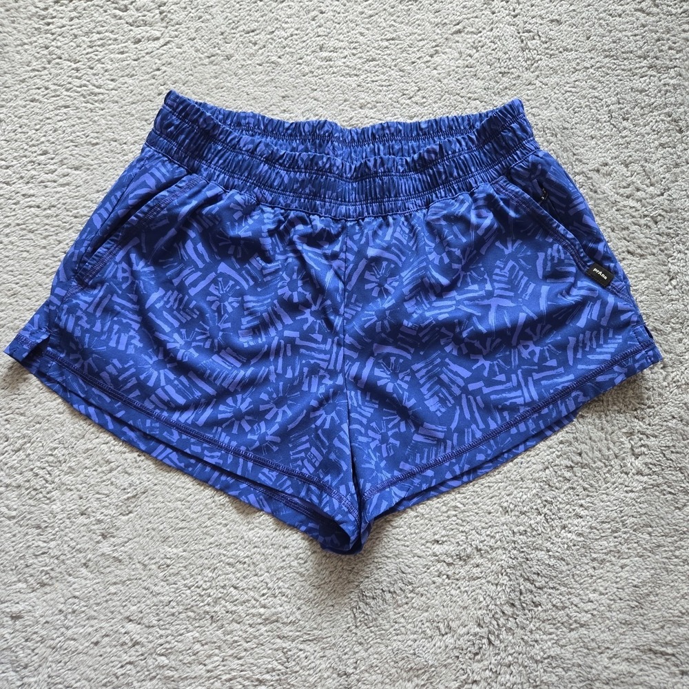 Prana Womens Shorts Railay Blue Geometric Print Athletic Size Small 3" Inseam